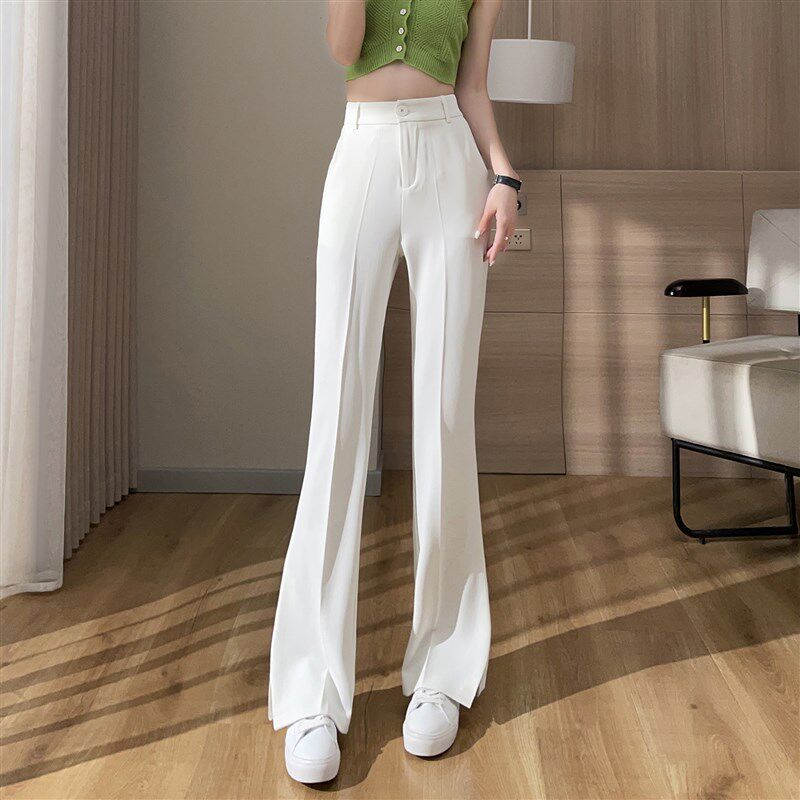 新品黑色西装裤微喇裤女夏季v薄款高腰显瘦修身直筒垂坠感休闲喇