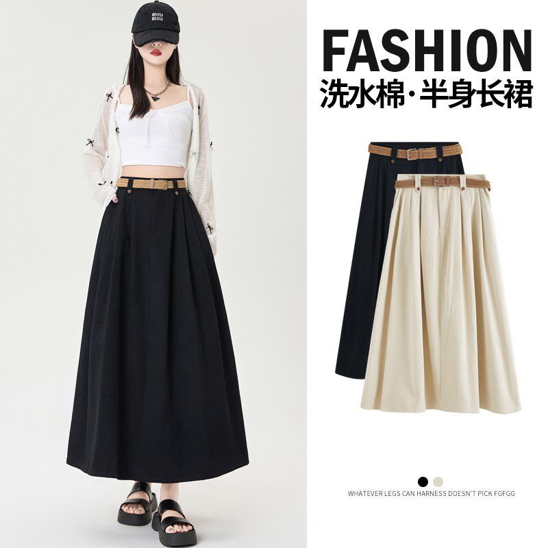 新品米白色西装半身l裙女夏季2025新款高腰显瘦垂坠感a字半裙长款