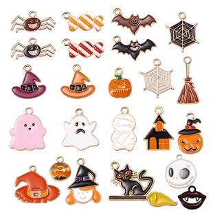 极速20pcs/lot Enamel Hallowween Charms Cute Pumpkin Bat Ghos