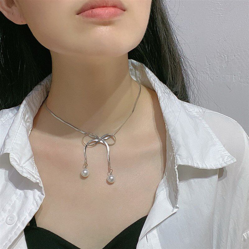 极速超仙蝴蝶结锁骨链锁骨设w计小众轻奢蛇骨颈炼女气质冷淡风金