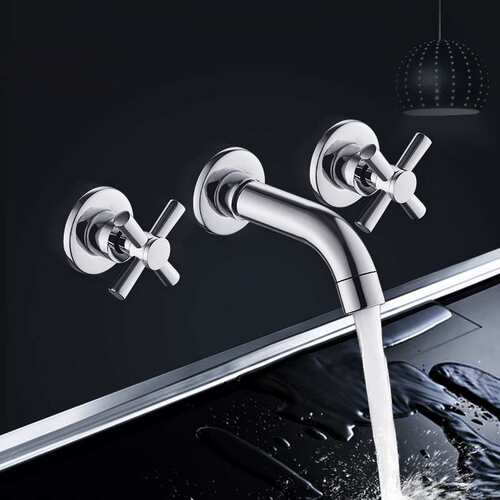 新品Copper wahll double three-hole split basin faucet househ