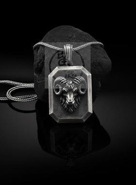 极速。Aries ram head tag necklace menIs gift pendant Vintag