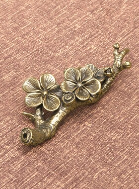 极速回流实心黄铜创意梅花香插复古D包浆梅花树枝笔架铜艺小摆件