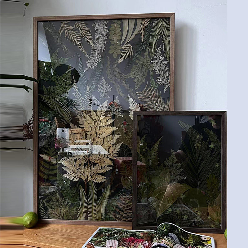 复古植物标本装饰画花卉小清新复古胡桃木押花相框ins黑底压花画,家居饰品,相框/画框,淘宝优惠券,粉丝福利购,淘宝优惠卷