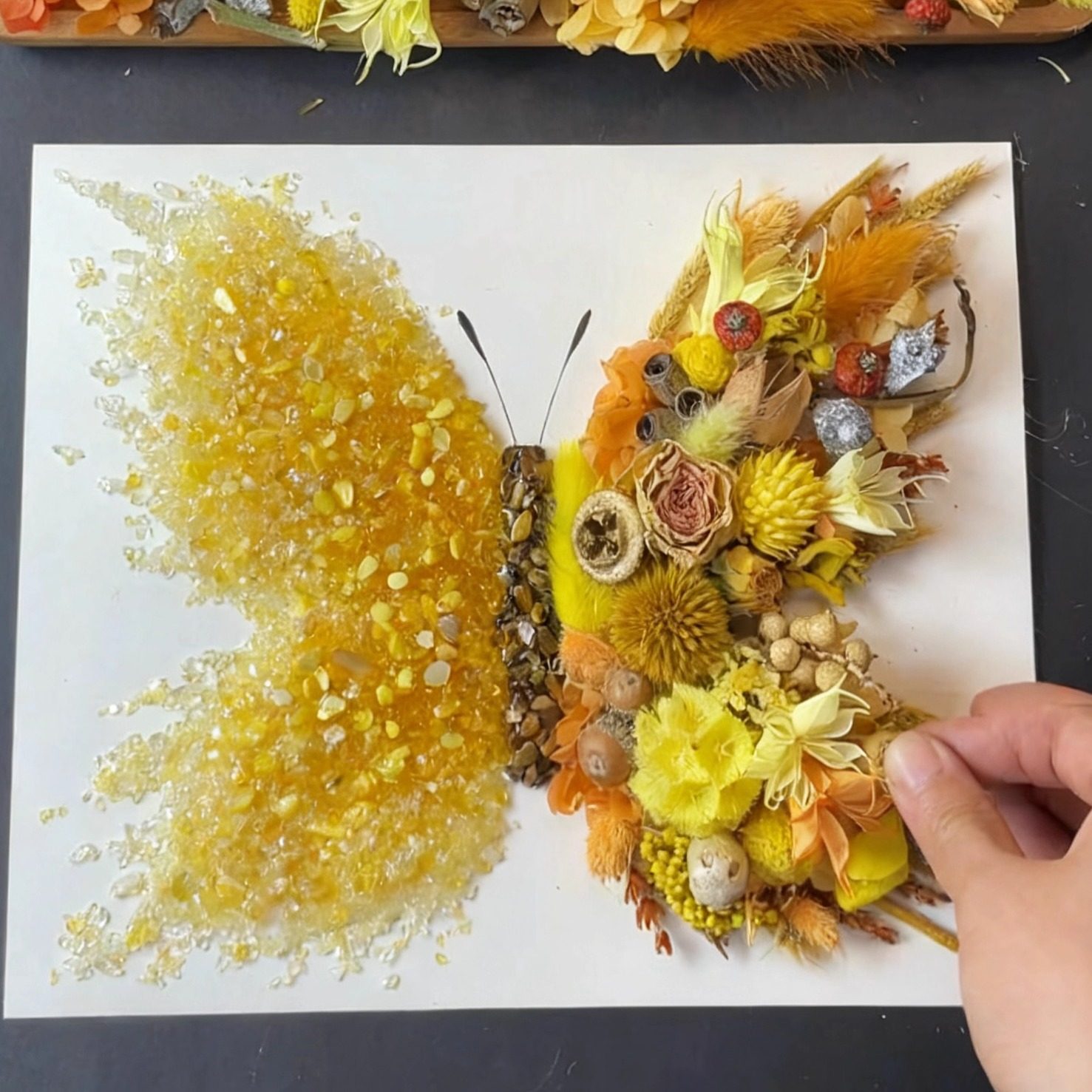 中秋节干花水晶材料包手工干花石头画紫色蝴蝶相框情侣礼物diy绿
