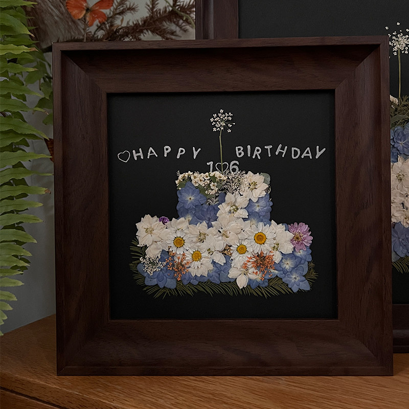 生日蛋糕相框压花押定制照