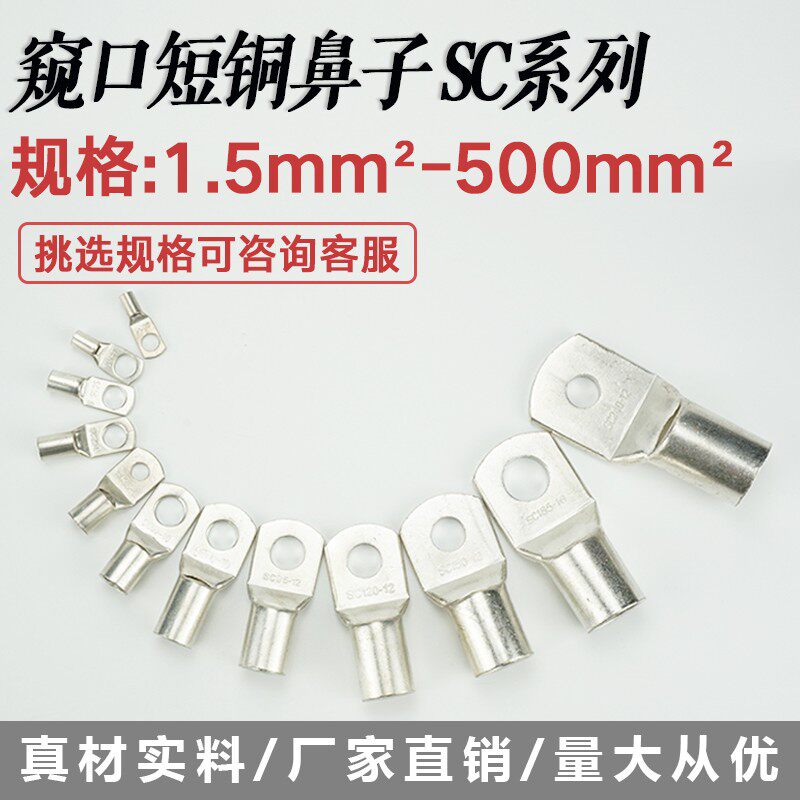 极速SC10-4/5/6/8/10/12窥口鼻短铜线耳SC10R平方压线鼻铜接头接,电子/电工,接线端子,淘宝优惠券,粉丝福利购,淘宝优惠卷