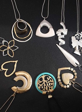 极速Amorcome Vintagep Geometric Heart Pendants Long Snake Ch