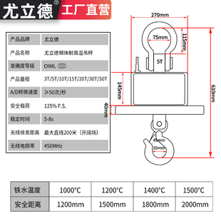 极速耐高温无线打印电子吊秤30吨冶炼厂吊磅吊O钩称10吨行车秤20T