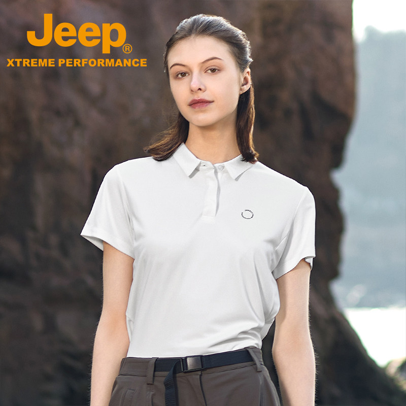 Jeep吉普透气速干T恤女夏季户外抗菌防晒POLO衫跑步瑜伽运动短袖