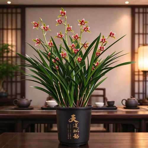 四季兰（状元红）带5-8支花剑起带花苞兰花苗带天道酬勤盆