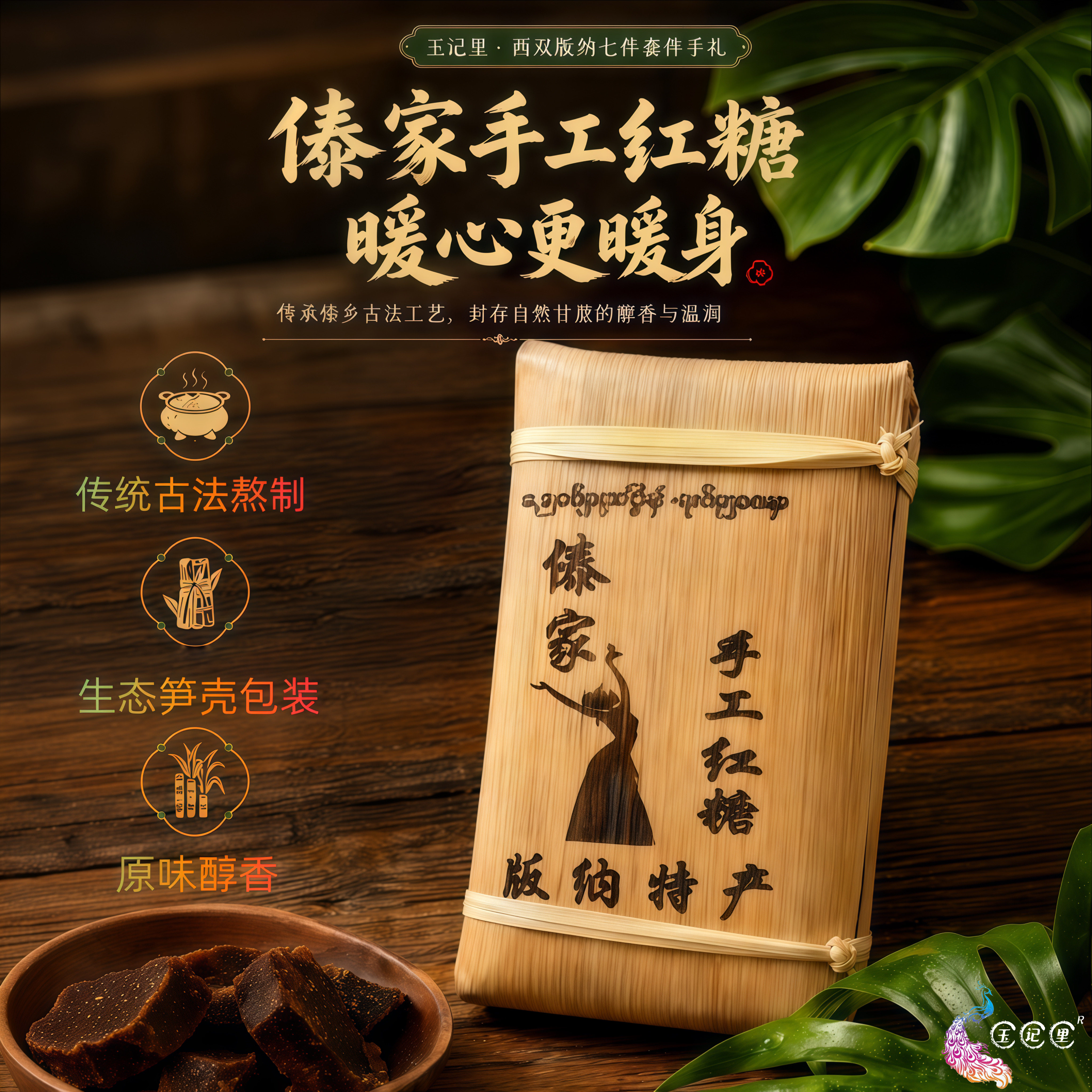 云南西双版纳手工老红糖生姜玫瑰红枣味古法熬制无添加产地直发