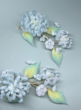 【词序】清冷感菊花发簪非遗绒花发夹汉服配饰