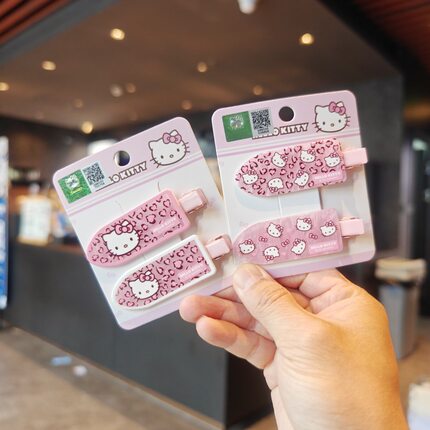 三丽鸥正版授权可爱卡通hello kitty凯蒂猫粉色豹纹边夹无痕发夹
