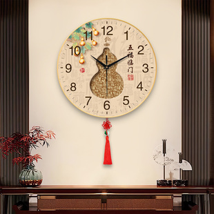 五福临门挂钟客厅家用静音时钟挂墙装饰画客厅简约圆形挂画壁钟表