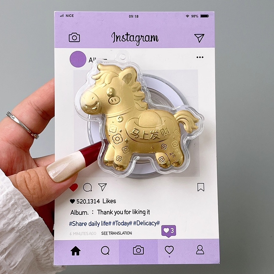 创意立体金箔马上发财磁吸支架适用MagSafe手机强力吸附桌面懒人