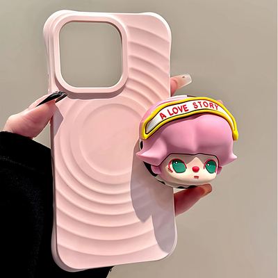 ins风纯色波漾纹卡通dimoo磁吸支架适用iPhone17promax手机壳苹果15plus新款14超好看13少女款16防摔保护套