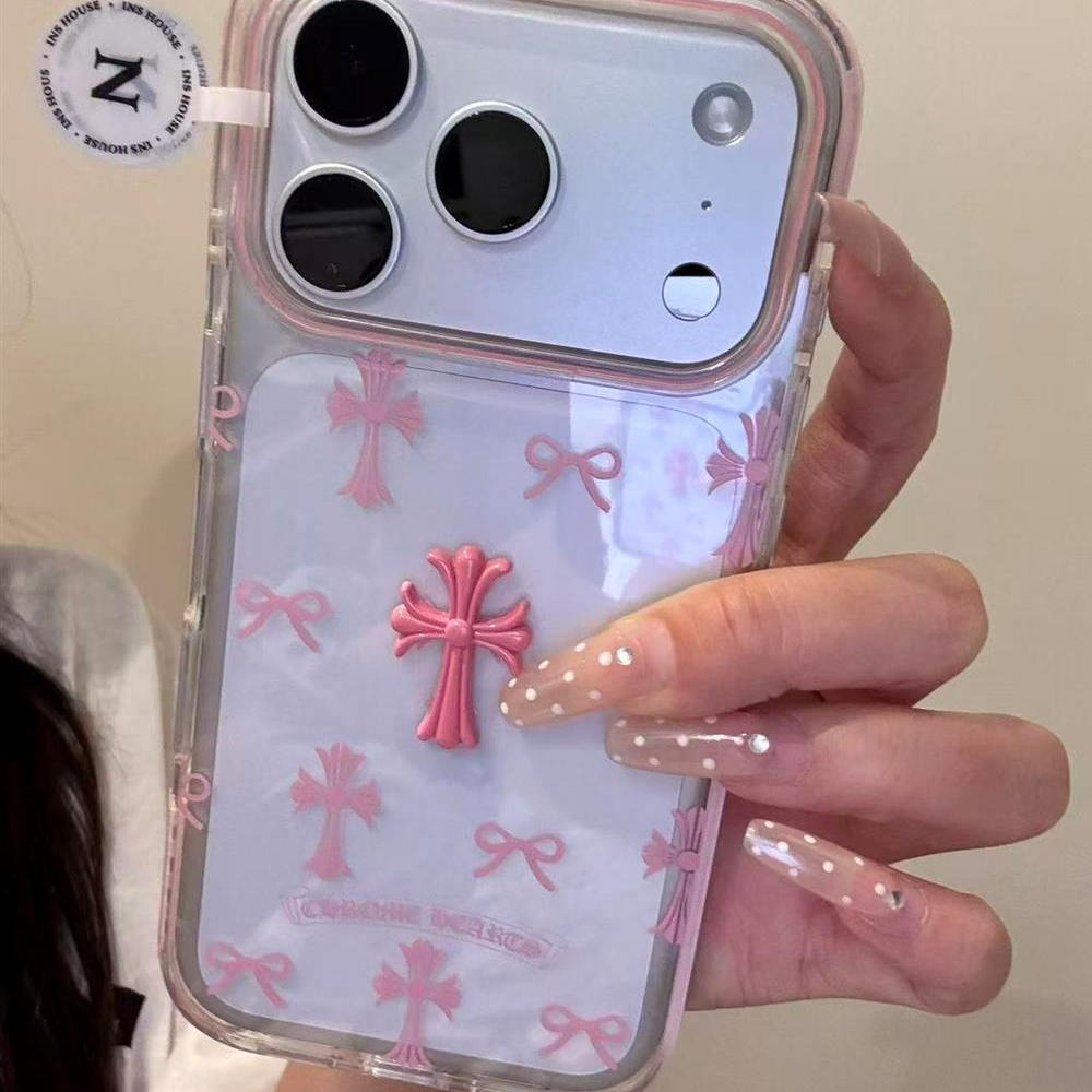 复古韩系粉色十字架适用iPhone17promax手机壳15新款17pro网红女款13创意全包防摔16pro超好看17保护套