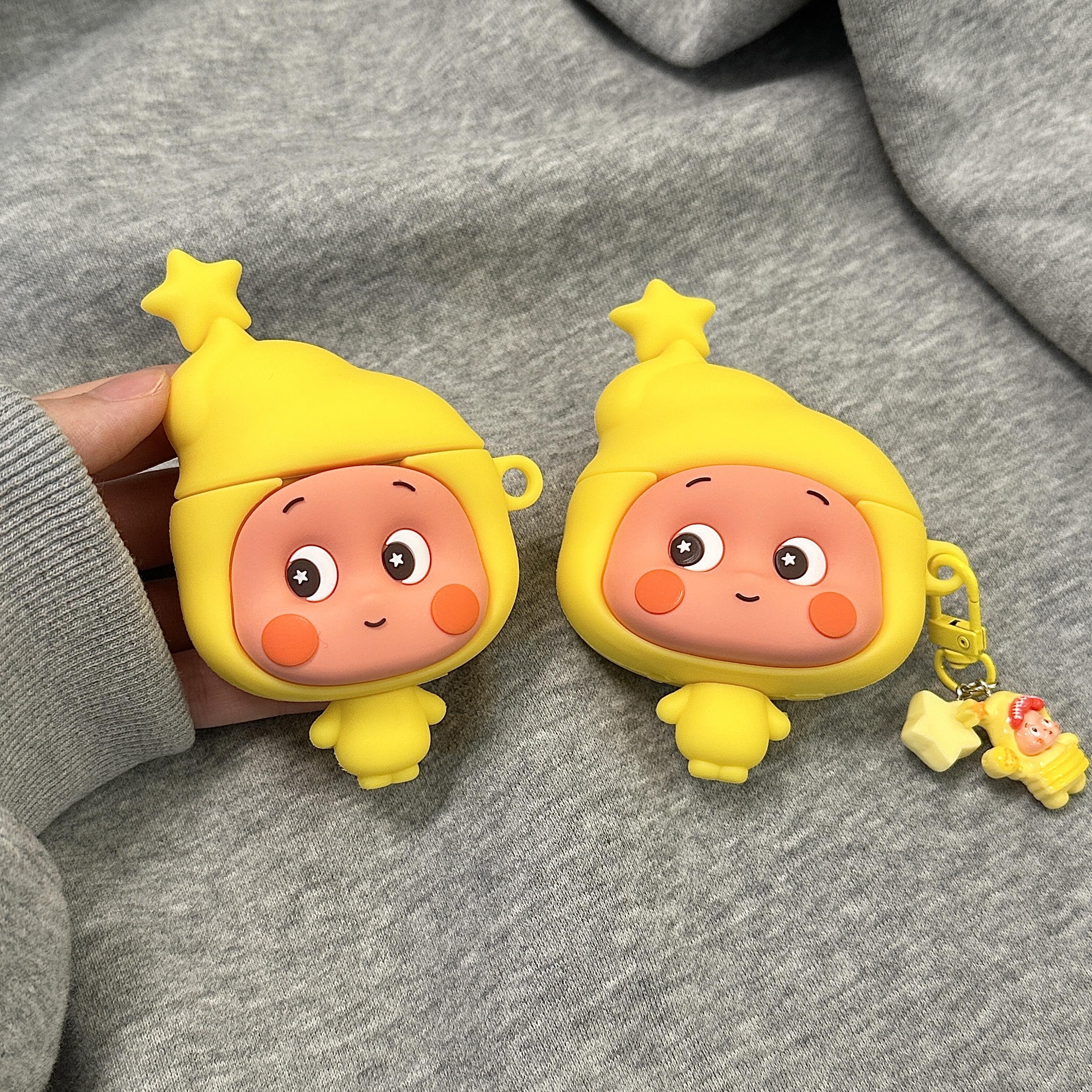 可爱大头高帽星星人耳机壳适用苹果AirPodspro2新款AirPods4苹果无线蓝牙耳机壳AirPods3硅胶潮流1/2代保护套