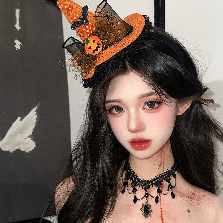 万圣节头饰女巫魔法帽子发箍鬼爪玫瑰花蕾丝头箍搞怪南瓜发卡头饰