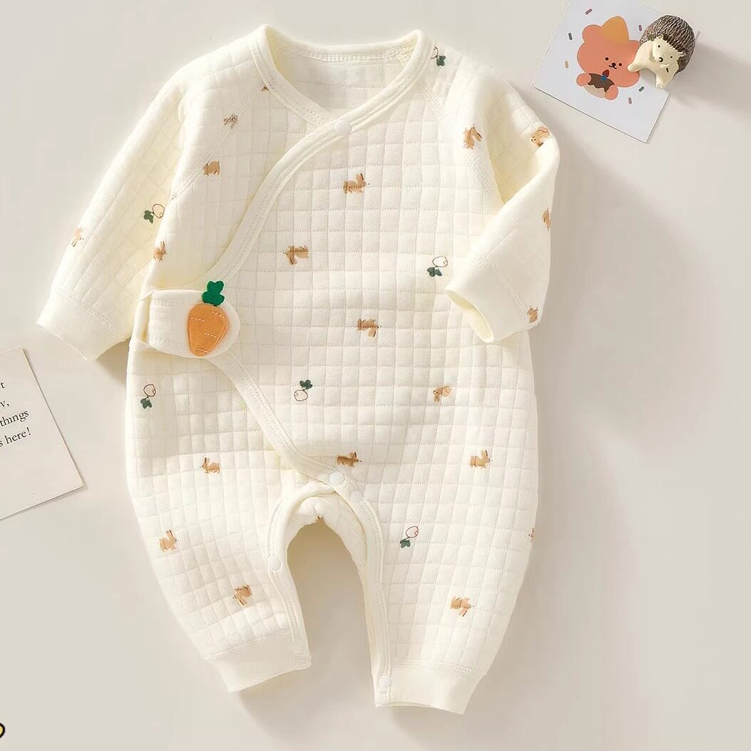 新生婴儿连体衣服保暖夹棉秋冬加厚初生儿和尚服睡衣宝宝哈衣爬服