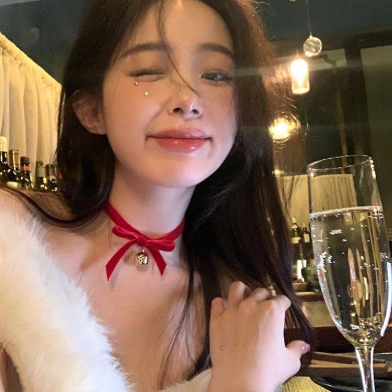 新款圣诞节甜美丝绒蝴蝶结铃铛项链项圈Choker颈链饰品精致锁骨链