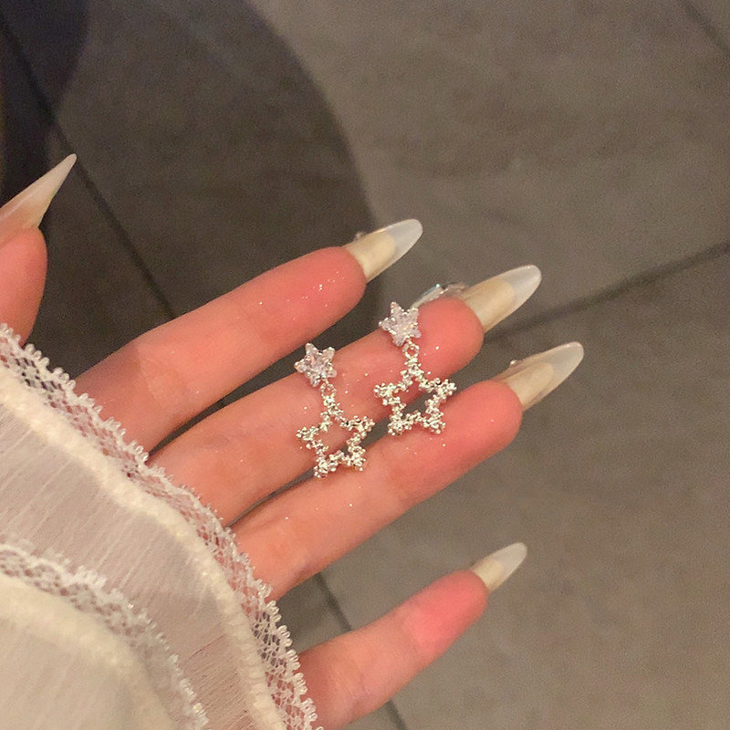 韩系爆闪锆石简约精致星星耳钉女轻奢高级感耳环气质大气耳饰耳夹