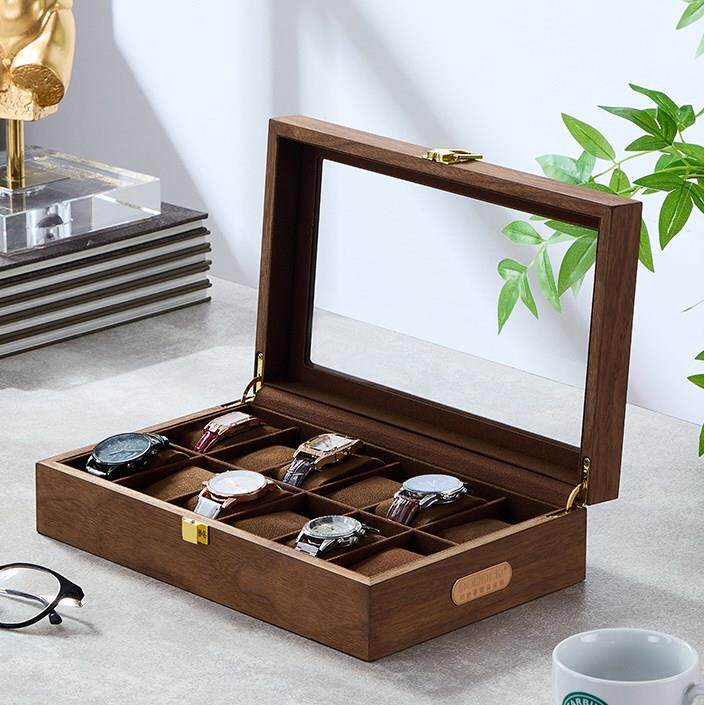 手表收纳盒家用高档木质男女腕表手链手串存放收藏透明防尘展示盒