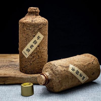 包邮1斤陶瓷酒瓶茅型洞藏土陶酒坛古风泥土埋藏裹纸500ml国潮风