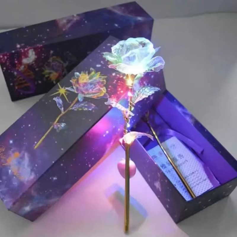 热销24K发光彩金玫瑰花套装金箔I玫瑰创意情人节圣诞节活动