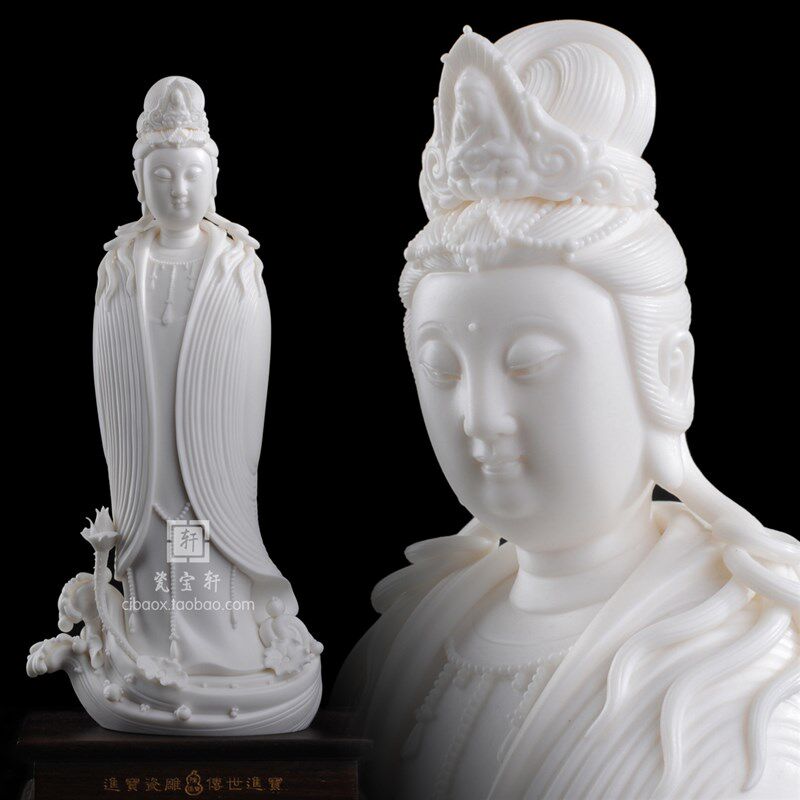 热销一叶观音佛像汉白玉观音站像B供奉 观音菩萨客厅玄关镇宅禅意