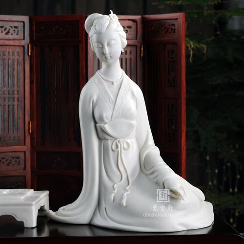 热销棋语古典人物k摆件 德化陶瓷仕女美女下棋雕塑家居办公工艺品