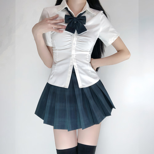 学院风夏季jk制服收腰衬衫白色绑带款短袖衬衫小个子女生显瘦上衣 - 封面