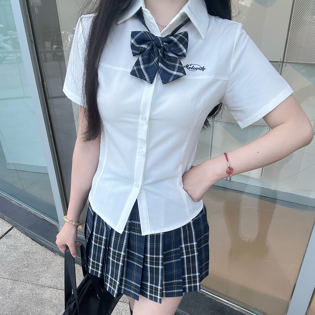 学院风修身显瘦白色短袖jk衬衫