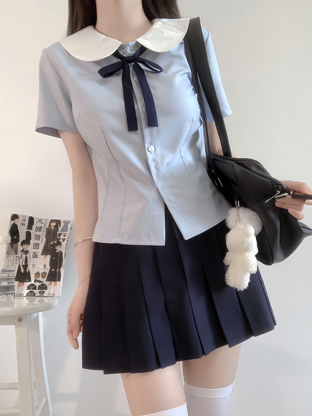 林间萌象原创学院风jk制服圆领收腰短袖衬衫显瘦甜美女百褶裙套装