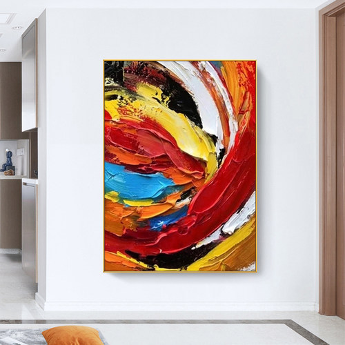 极速纯手a绘油画挂画壁画黑白橙翻涌客厅肌理抽象玄关过道装饰画