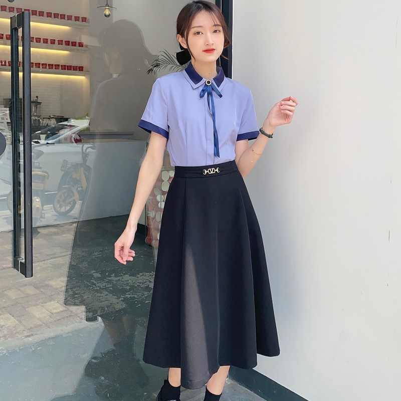 新品幼儿园教师工作o服女老师园服夏装衬衫套装礼服幼师短袖工衣