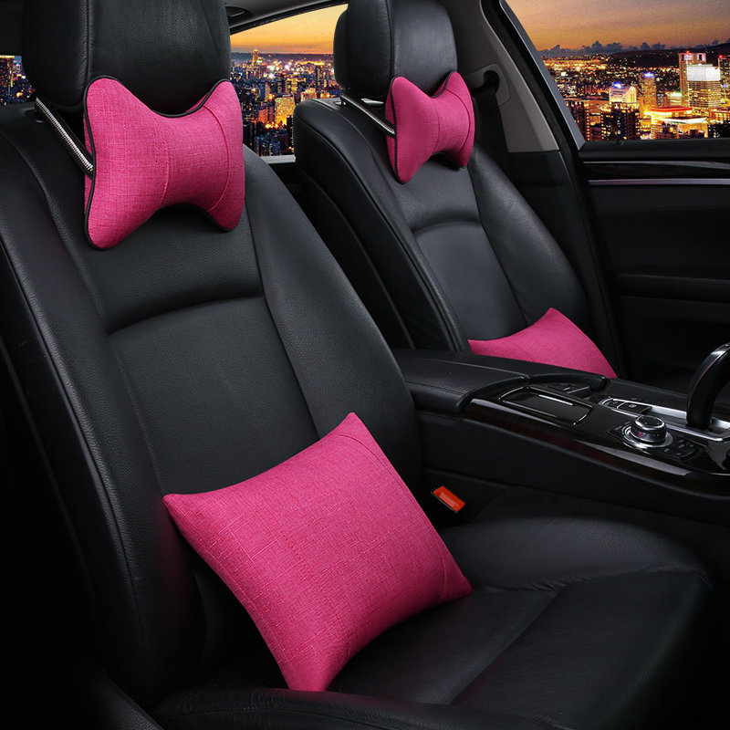 速发现代汽车座椅头枕亚麻枕头一对装四季骨头枕靠枕脖子小车用护
