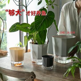 26.5cm水培花盆吊兰绿萝文竹水仙树脂自吸水懒人盆免浇水桌面绿植