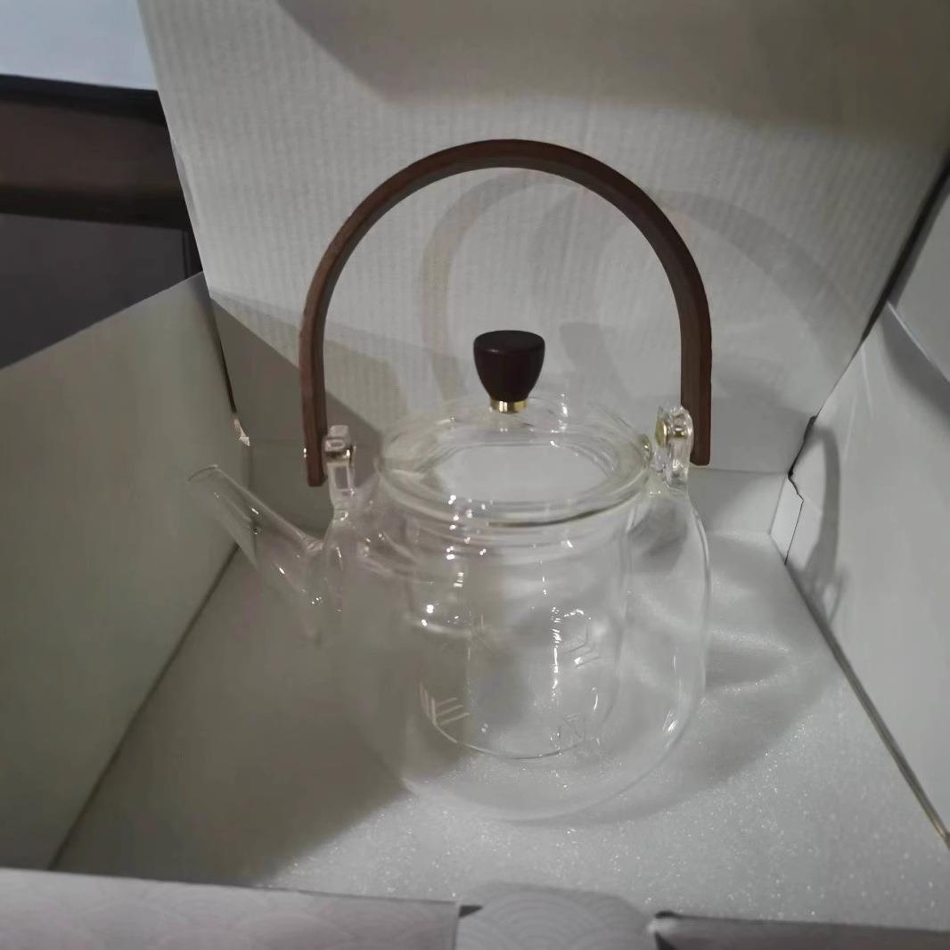 梵师玻璃蒸茶壶胡桃木电陶炉煮茶壶家用烧水壶泡茶壶蒸煮两用茶壶