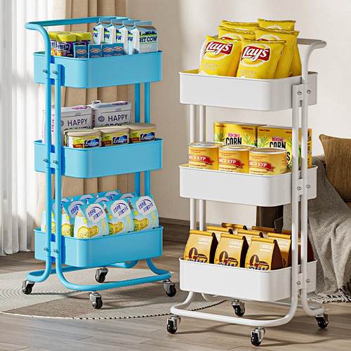 碳钢多层小推车置物架落地免安装可移动厨房卧室零食收纳储物架