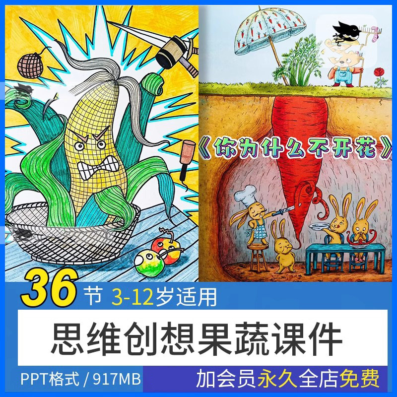少儿童创意美术蔬菜主题2美术绘画课件PPT胡萝卜番茄丝瓜洋葱竹笋