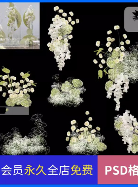 白色绿色满天星婚礼花艺手绘素材小众白绿色系婚礼花艺图z03