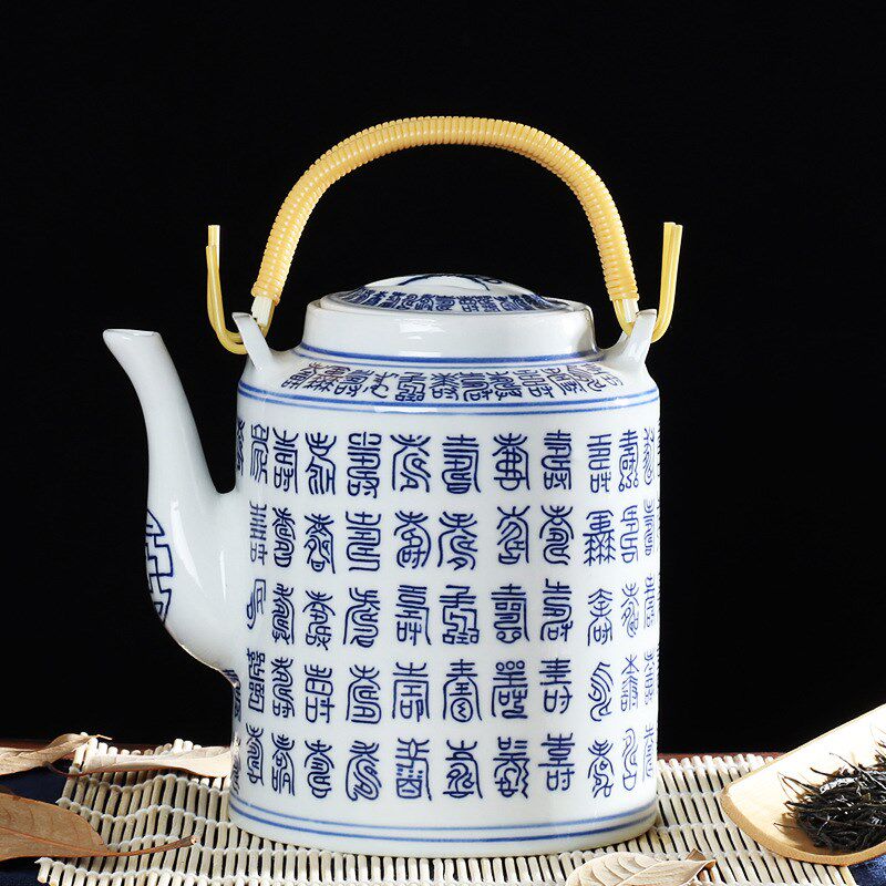现货速发景德镇瓷器茶壶陶瓷大容量凉水壶大号青花瓷提梁泡茶壶冷