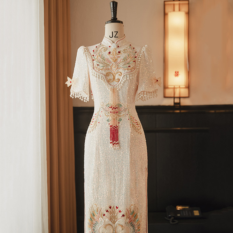 高货粉色旗袍敬酒服高级感新娘小个子结婚订婚礼服气质回门连衣裙