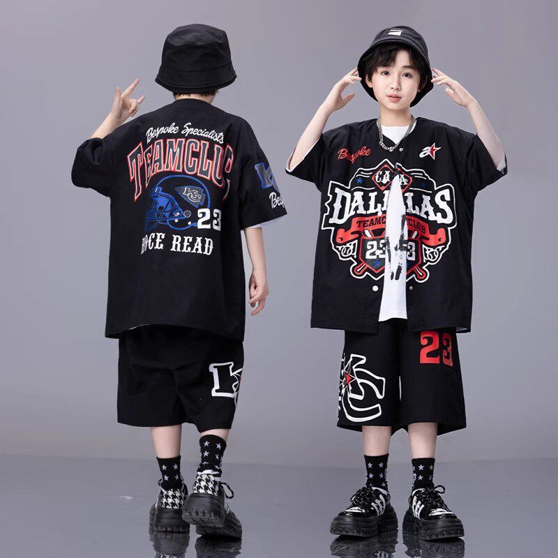 现货速发少儿街舞潮服hiphop帅气服装男孩嘻哈套装孩架子鼓演出服