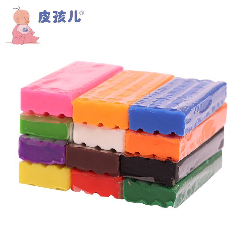 现货速发皮孩儿泥彩泥油性不变干变硬彩泥12色盒装泥