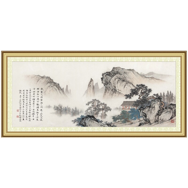 现货速发靠山图2021新款绣绣客厅大幅新中式风景山水国画大气自己