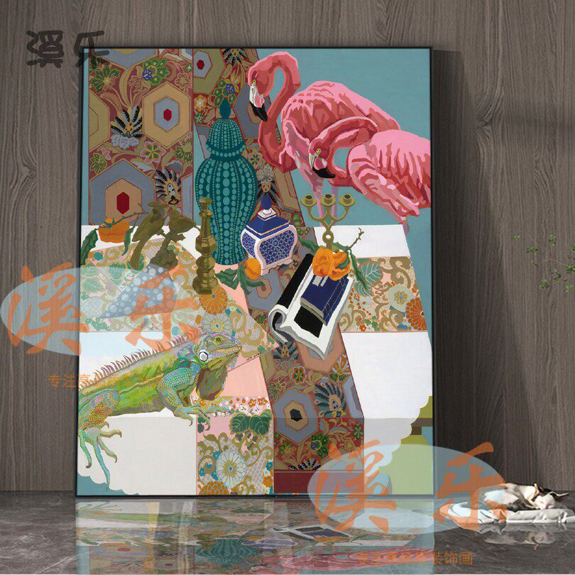 溪乐岳敏君傲慢火烈鸟装饰画客厅沙发背景画玄关北欧ins多巴胺画