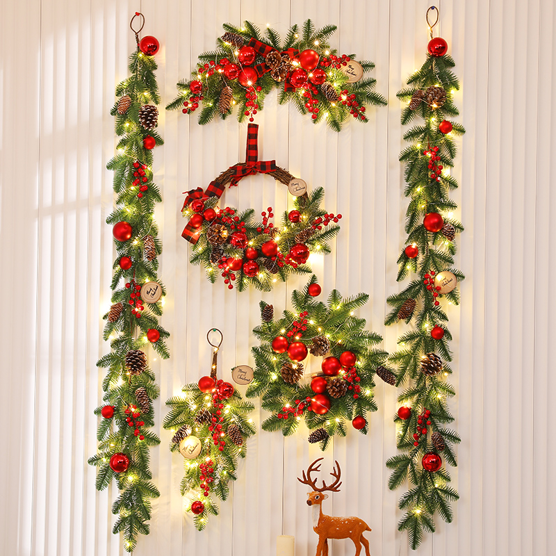 速发圣景节场诞布置装饰花环藤条圣诞树松果挂件PE圣诞装饰门挂件